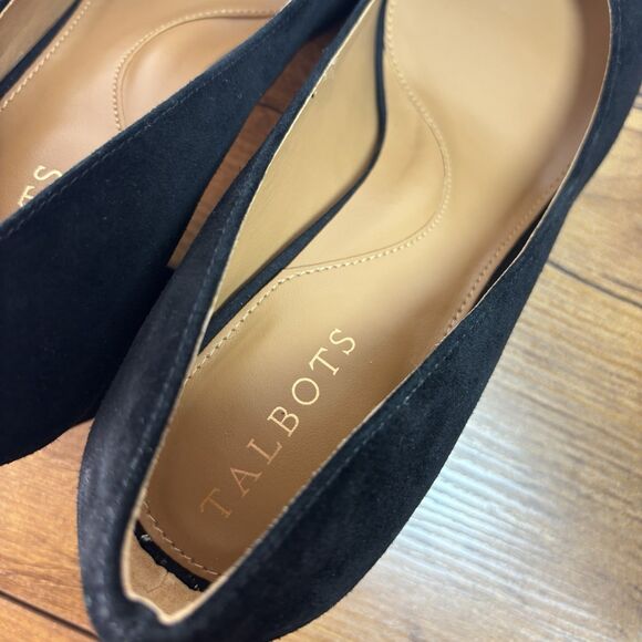 Talbots Isa Cut Out Pumps Black Suede Block Heel Size 8.5 Bows Classic Old Money - Picture 8 of 12
